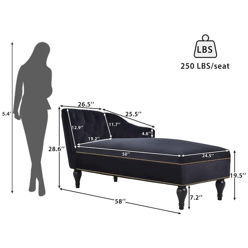 Merax 58  Velvet Button Tufted Right Arm Facing Chaise Lounge