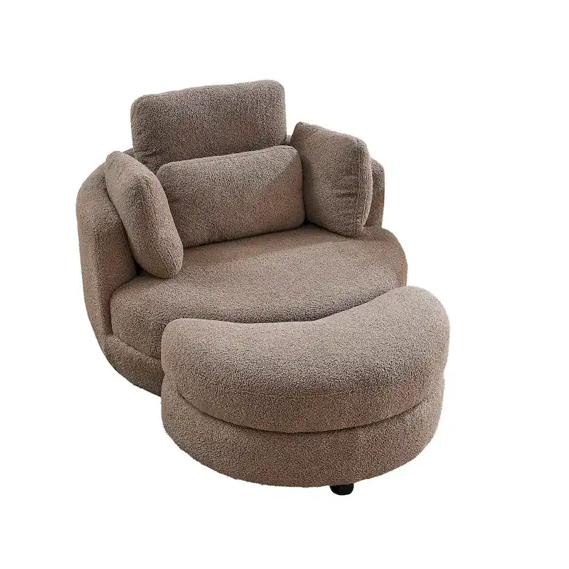 Oversized Swivel Cuddle Barrel Chair with moon storage ottoman