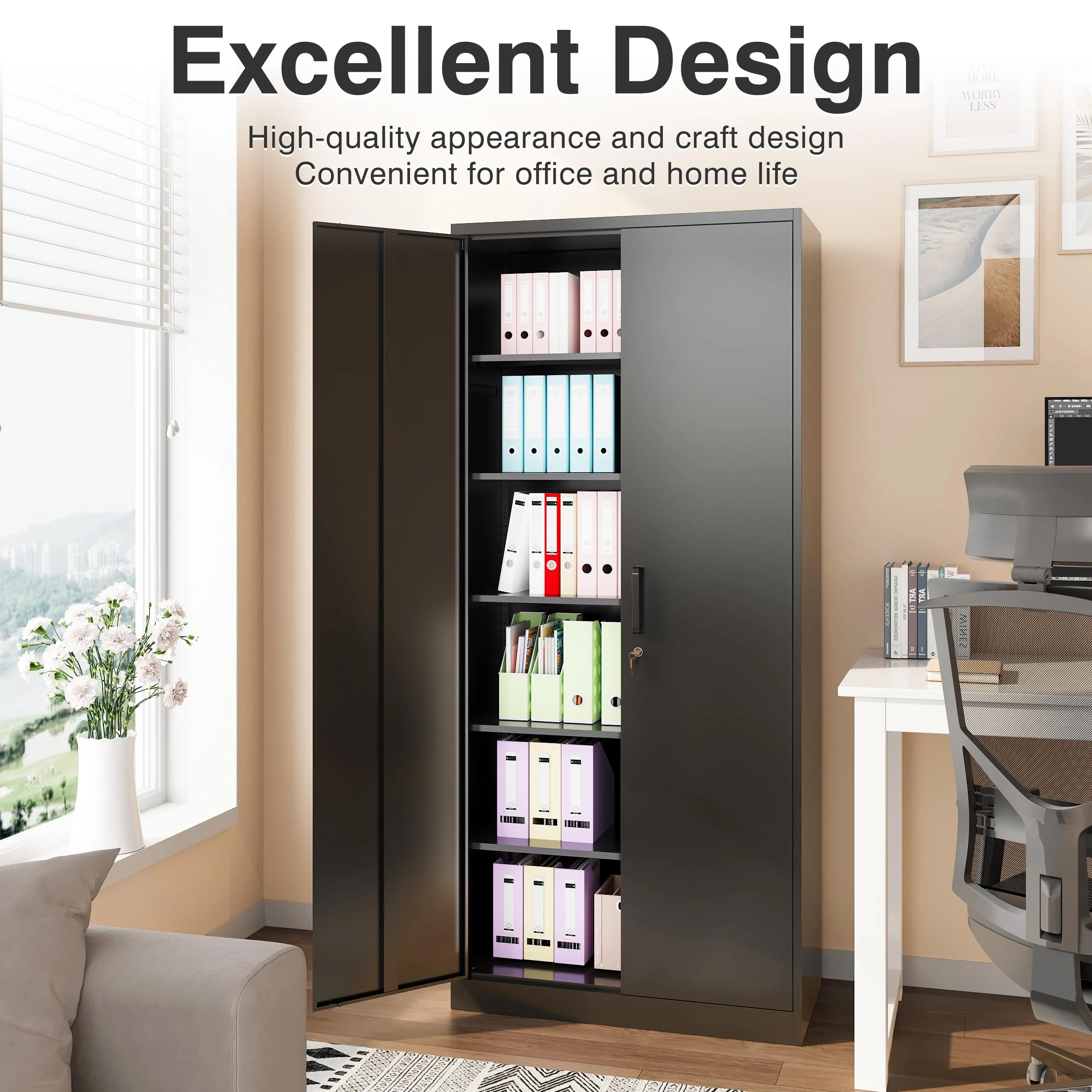 SISESOL 71" Metal Garage Storage Cabinet with 2 Doors