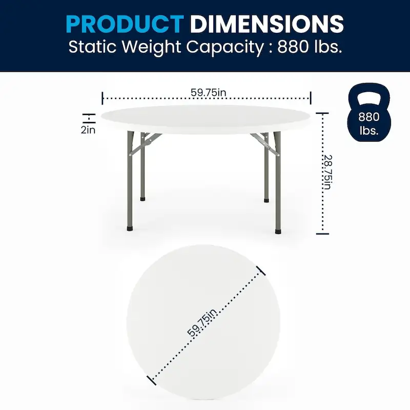 5-Foot Round Plastic Folding Event Table w/ 2 Thick Surface