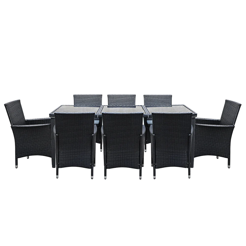 Gardeon 9-Piece Outdoor Dining Set Wicker Lounge Black