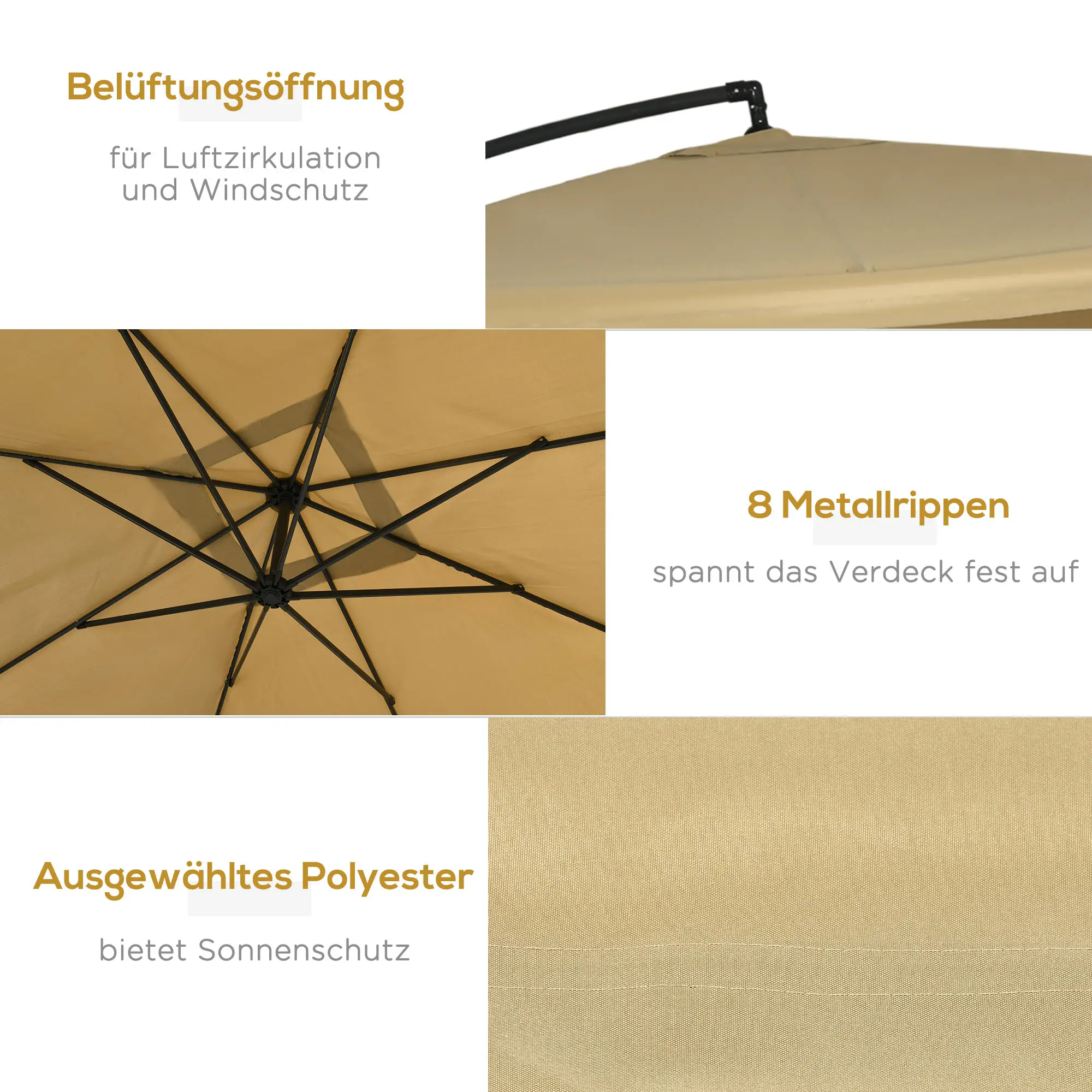 Outsunny Ampelschirm Gartenschirm mit Moskitonetz Handkurbel