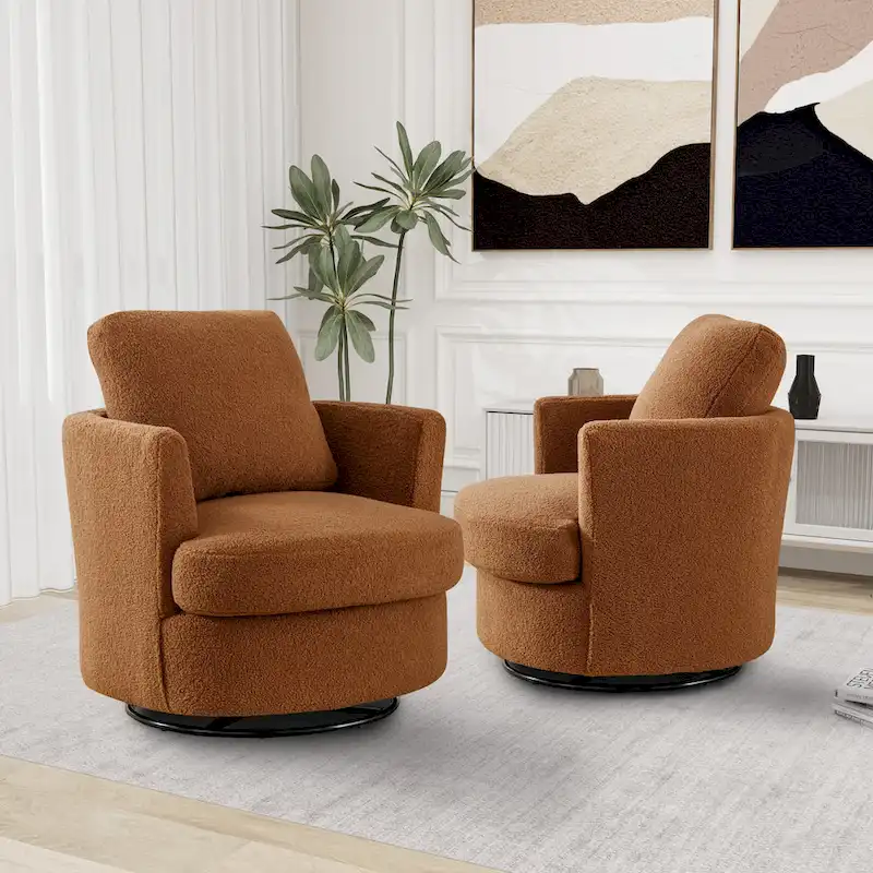 Modern Upholstered Swivel Barrel Chair(Set Of 2)