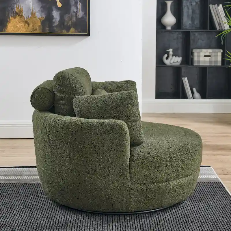 Oversized Swivel Cuddle Barrel Chair with moon storage ottoman