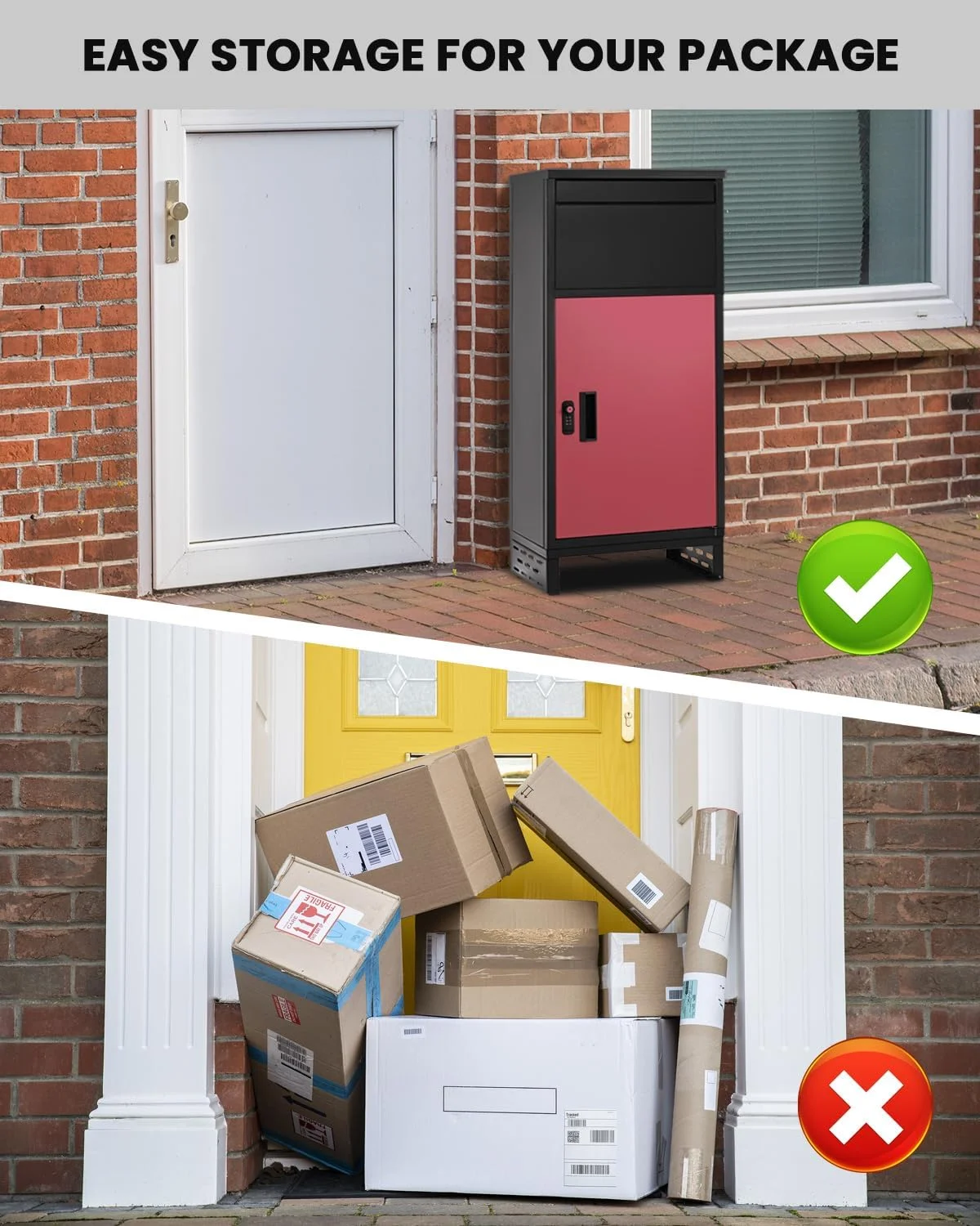 FICISOG Outside Package Delivery Boxes, Extra Large Locking Parcel Drop Box, 17" x 11" x 34" Package Safe Box with Keys