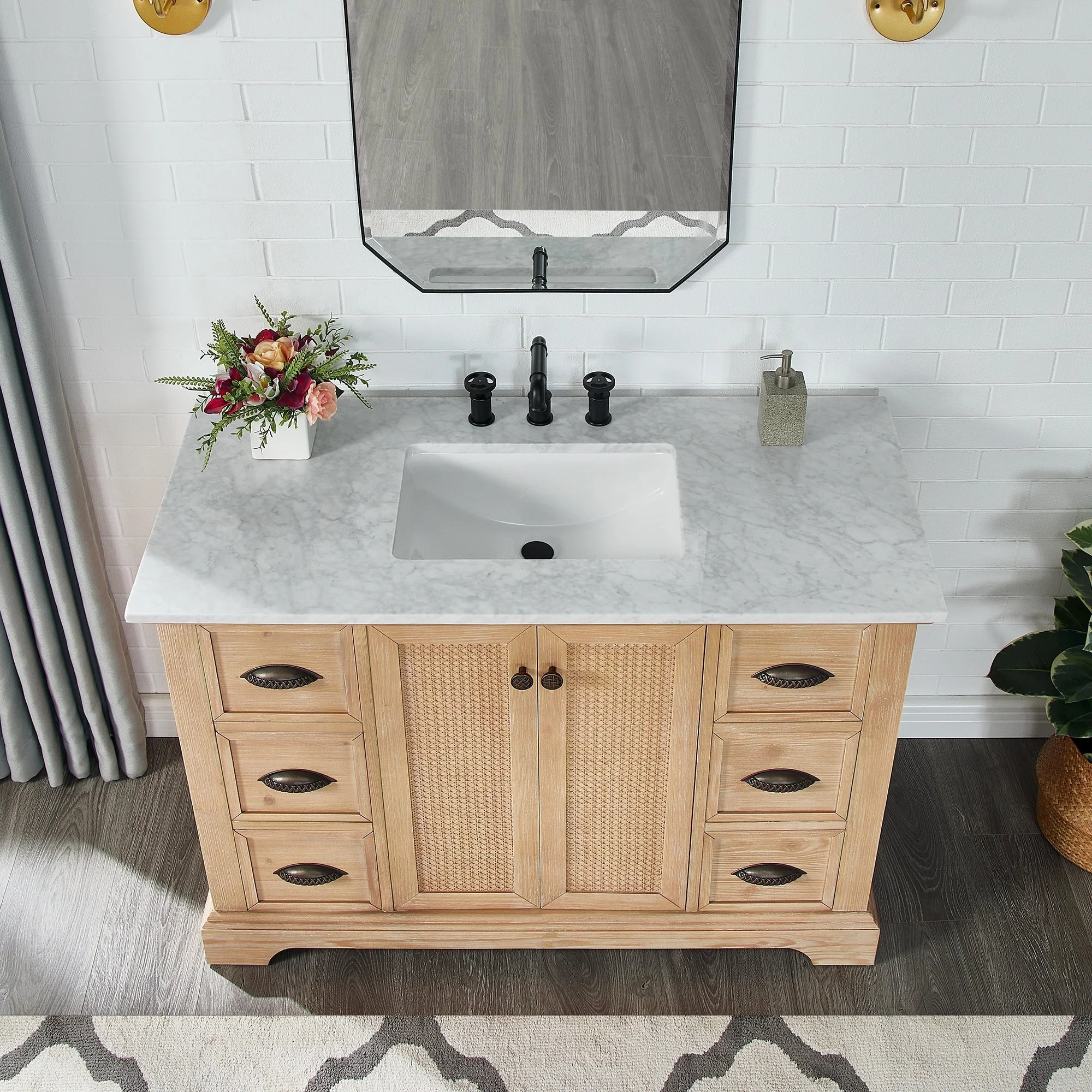 Hervas Bath Vanity with Natural Marble Top without Mirror