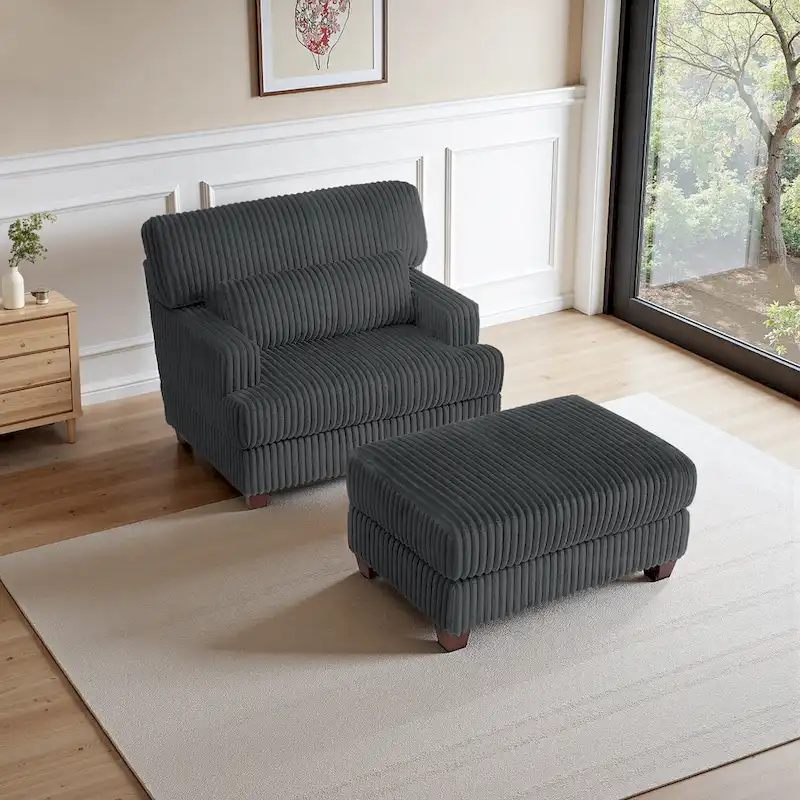 Oversized Chaise Longue Accent Chair with Ottoman