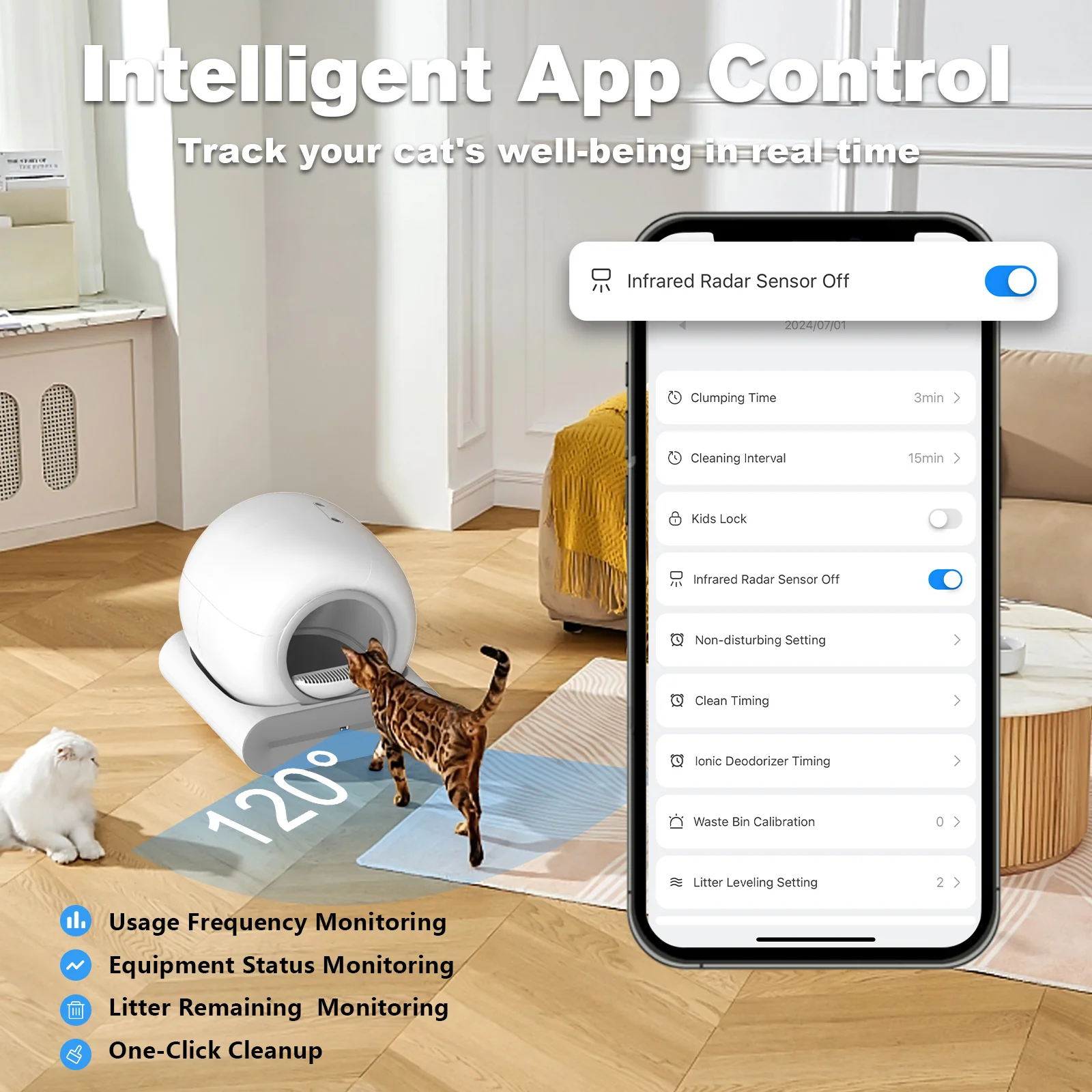 Smart Cat Litter Box Self Cleaning Odor-Removal