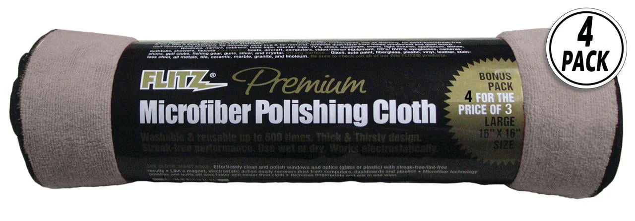 Flitz Microfiber Polishing Cloths - 16" x 16" - 4-Pack