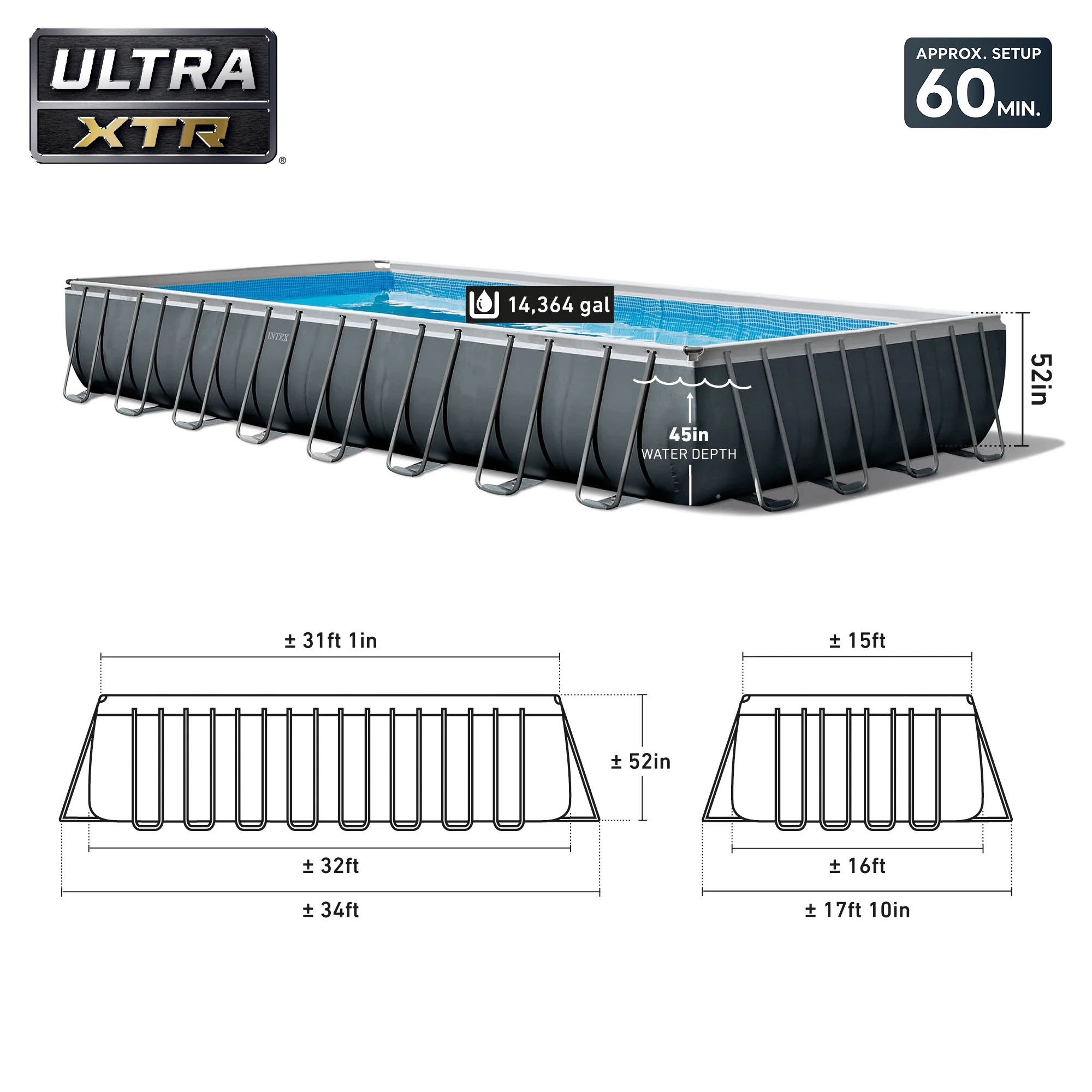 INTEX Ultra XTR 24' x 12' x 52" Above Ground Swimming Pool Set w/ Pump