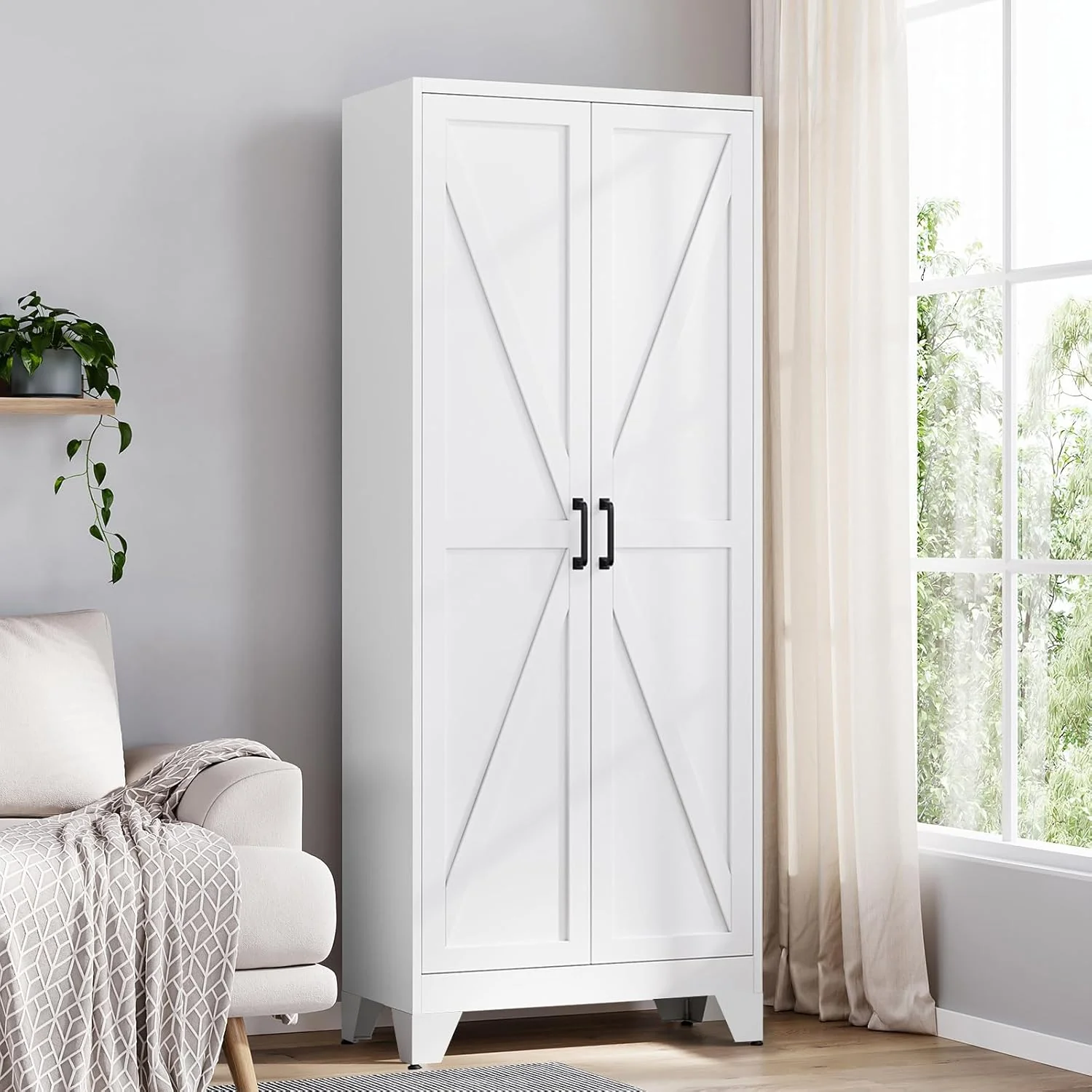 Yizosh Metal Storage Cabinet with 2 Doors and 4 Adjustable Shelves