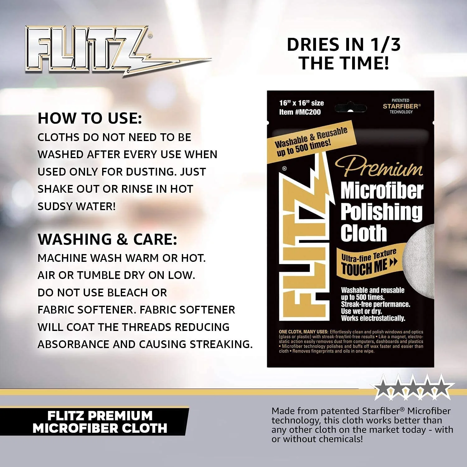 Flitz Microfiber Polishing Cloths - 16" x 16" - 4-Pack