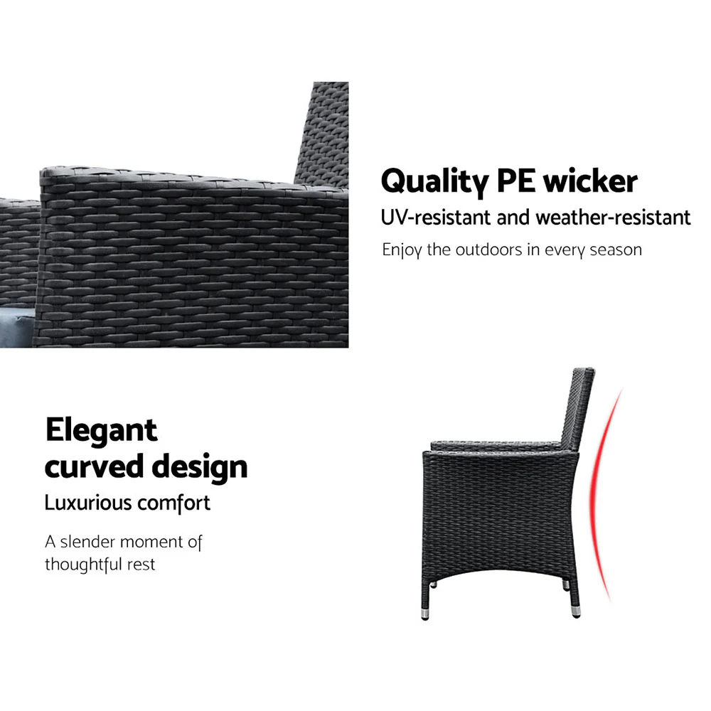 Gardeon 9-Piece Outdoor Dining Set Wicker Lounge Black
