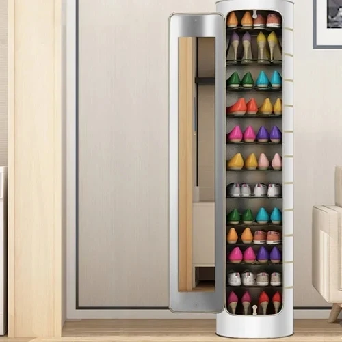 Large-capacity multi-layer rotating disinfection shoe cabinet [with mirror + deodorizer]