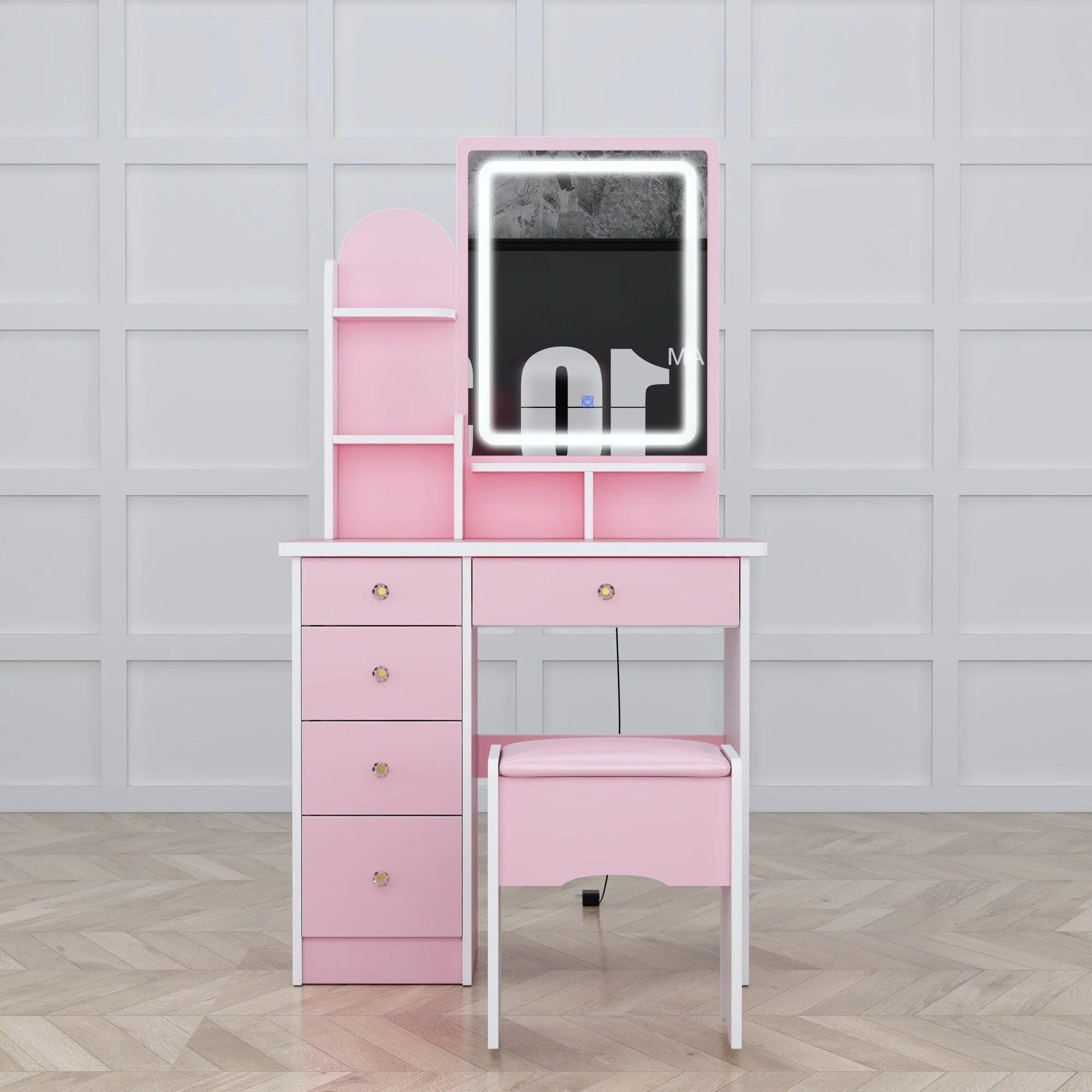 Makeup Vanity Set Table With LED Light &Mirror & Stool