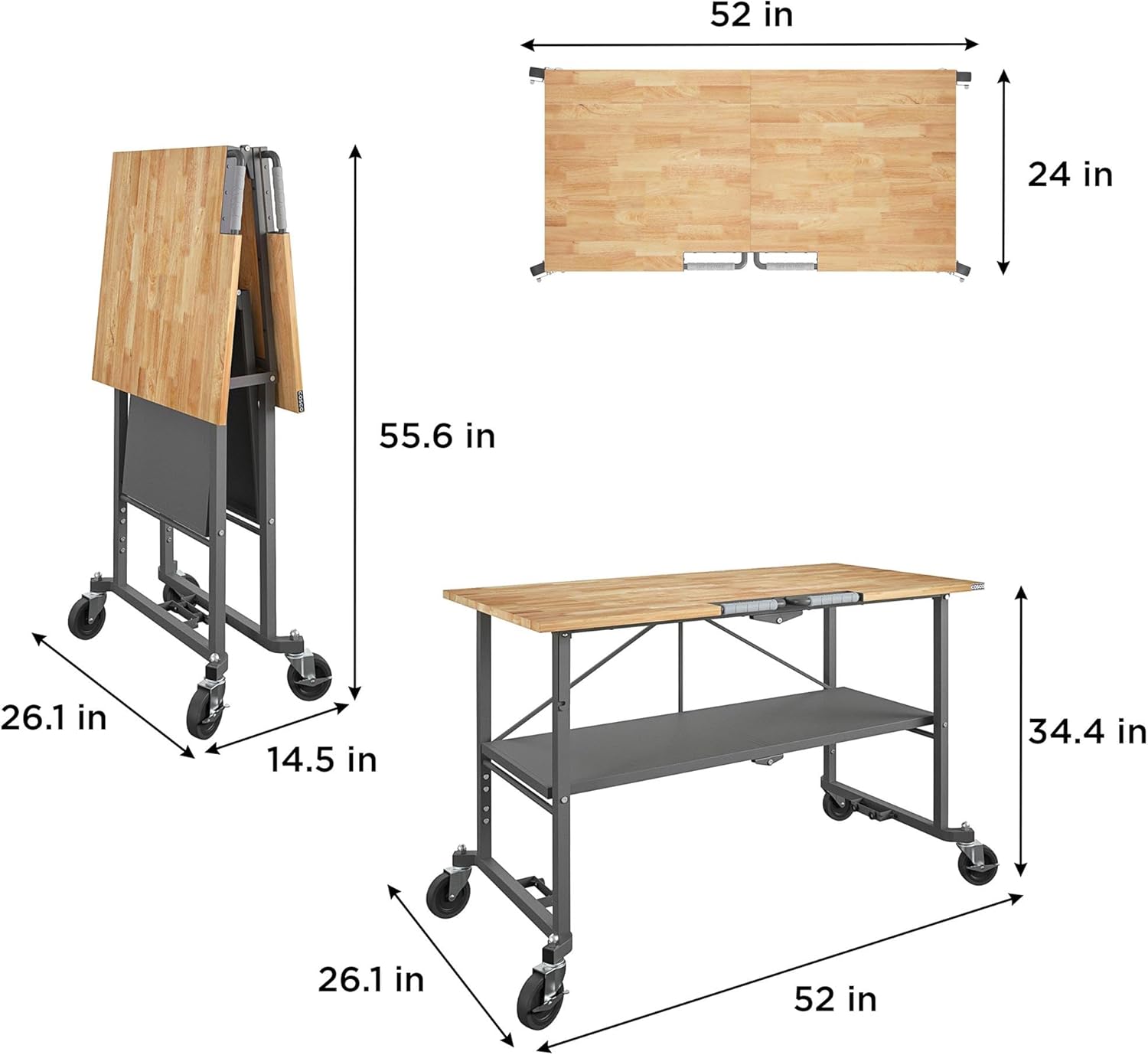 COSCO SmartFold Butcher Block Workbench, 700LB Capacity, Gray