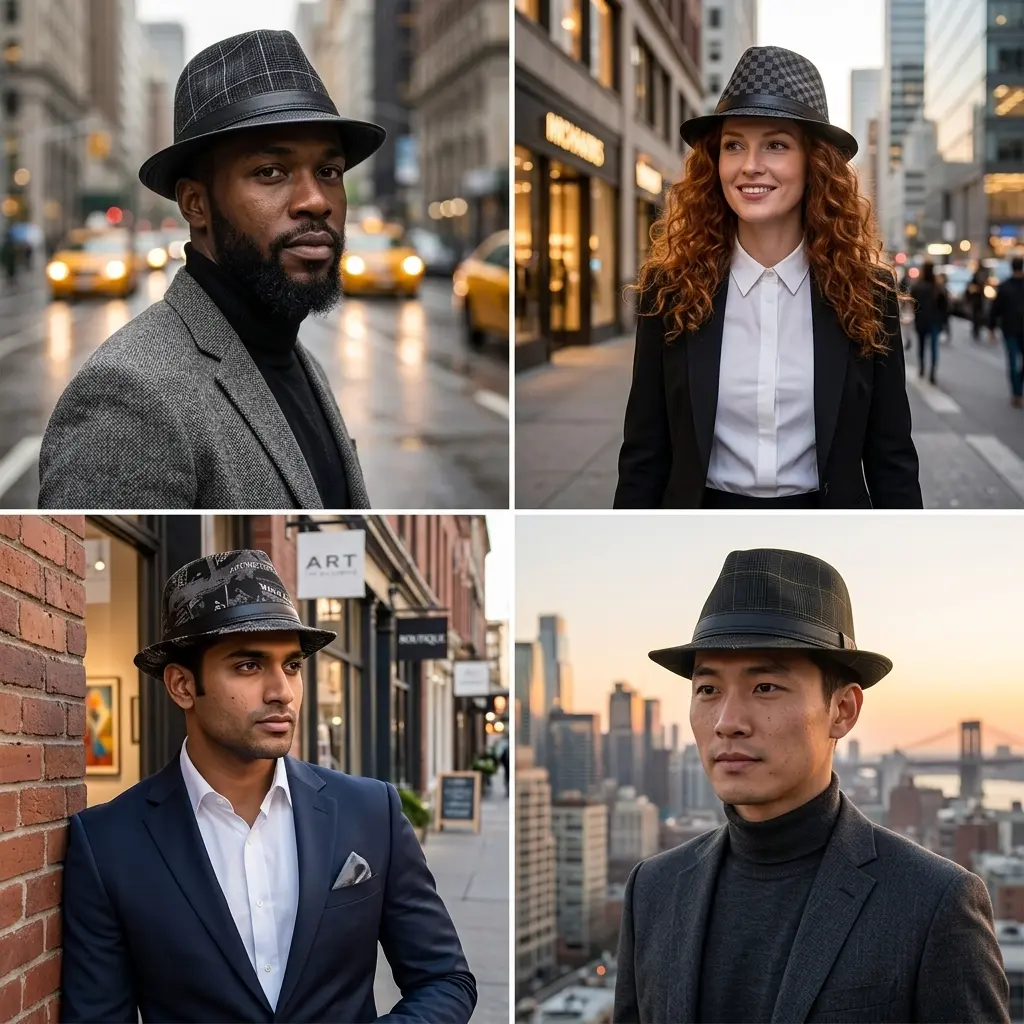 Bayeux Black Genuine Leather Trilby Hat