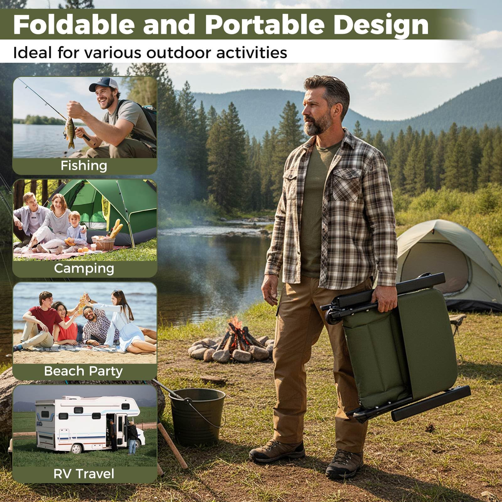 Oversized Foldable Fishing Chair for Adults with Padded High-Back and Armrest