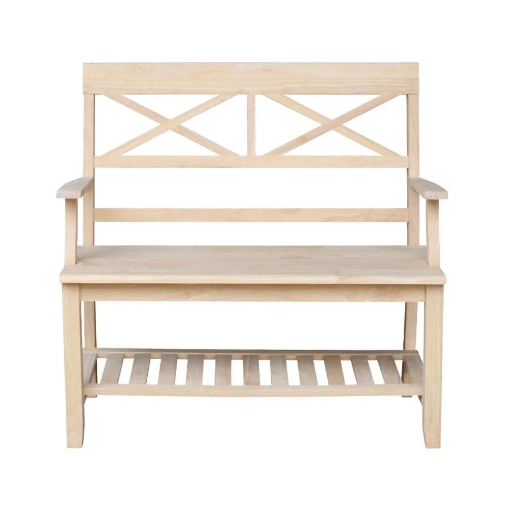 Double X-Back Bench With Arms and Shelf