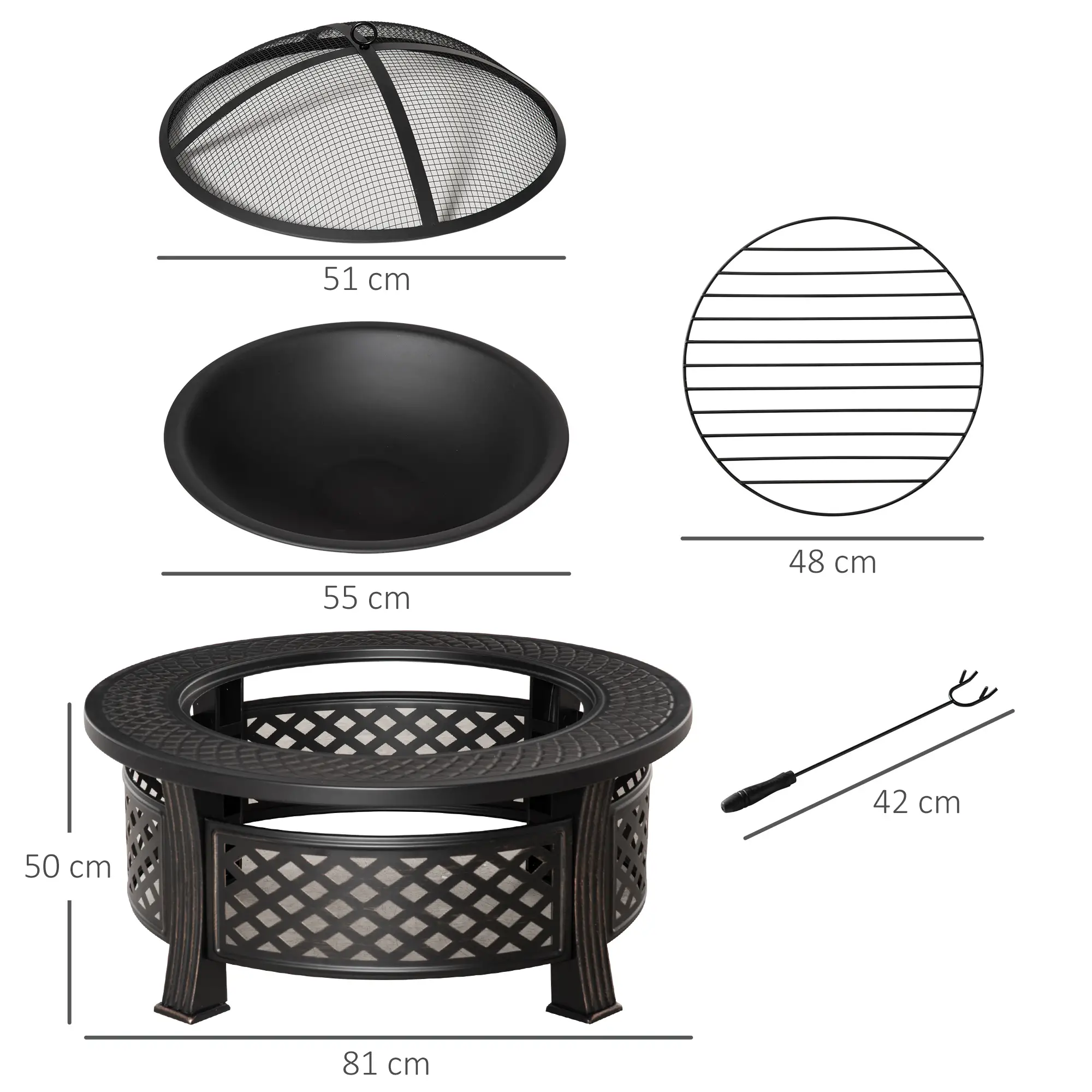 Outsunny Feuerschale BBQ-Grill 2-in-1 Bronzeoptik