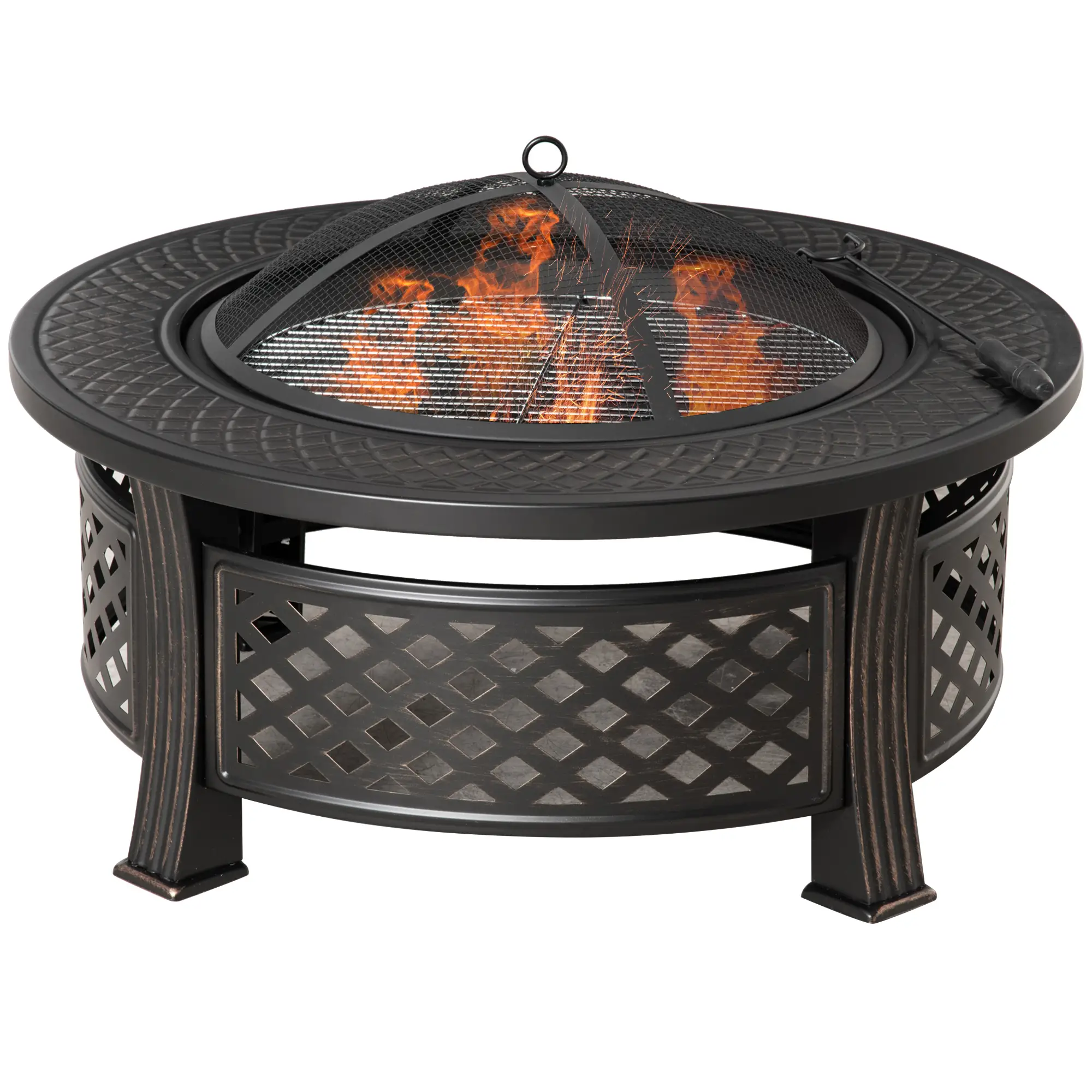 Outsunny Feuerschale BBQ-Grill 2-in-1 Bronzeoptik