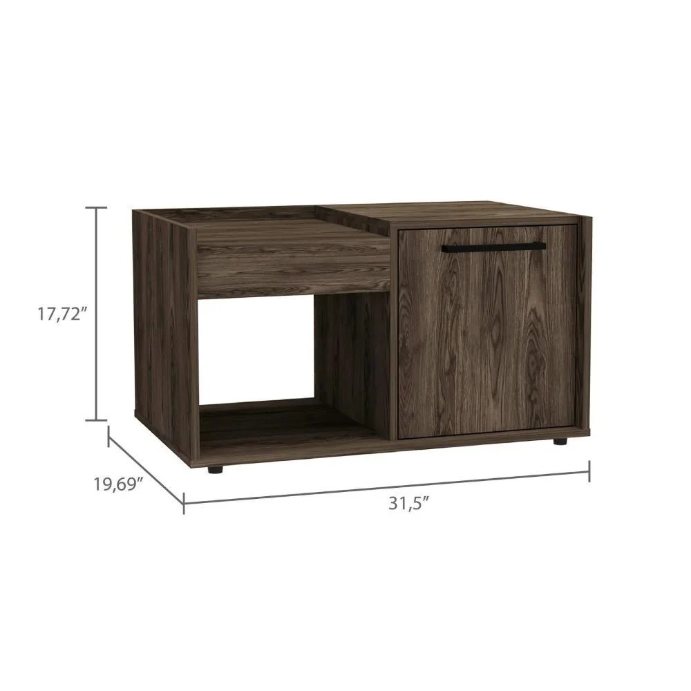 Coffee Table, Single Door Cabinet, One Open Shelf, Dark Walnut