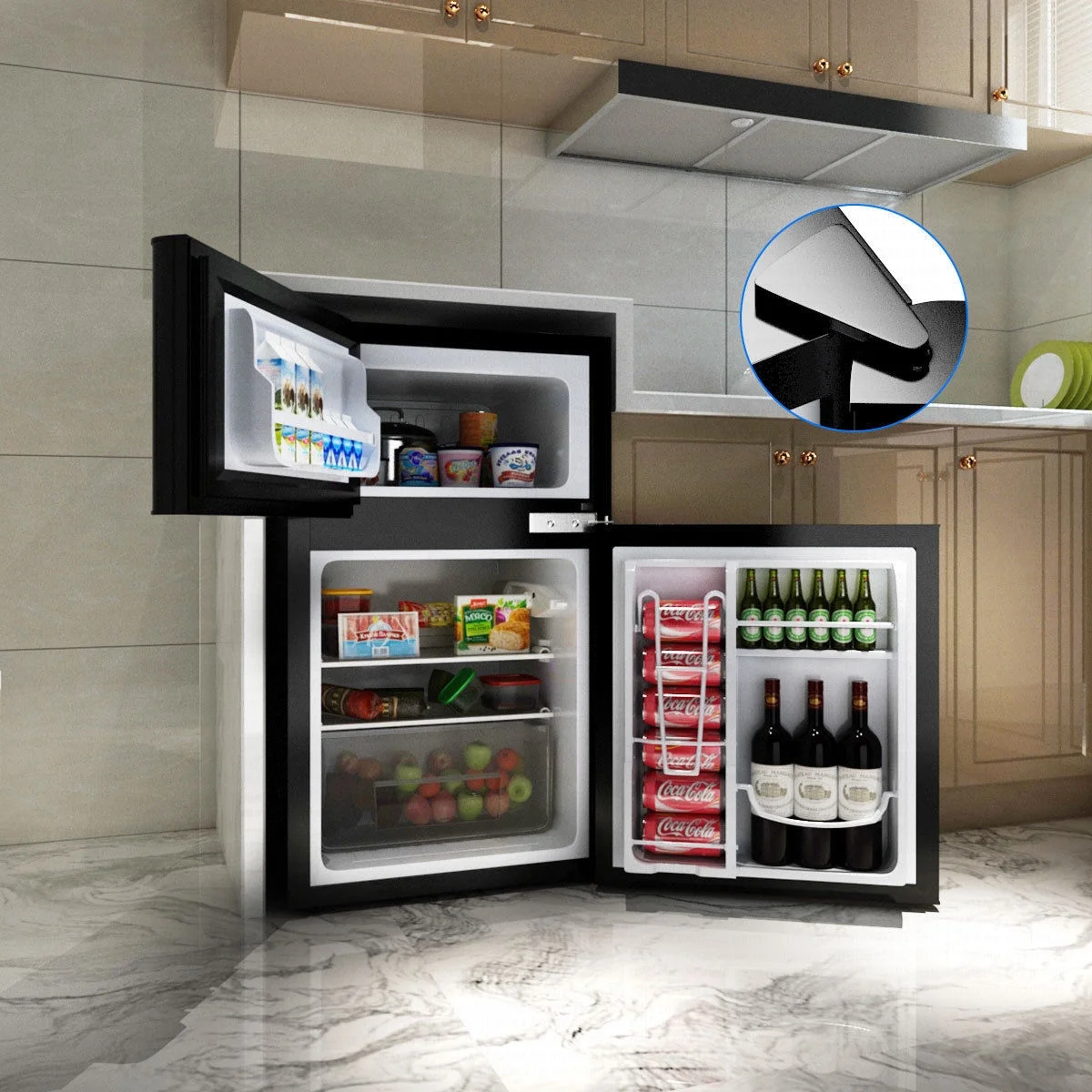 Costway Refrigerator Small Freezer Cooler Fridge Compact 3.2 cu ft. Unit, Grey