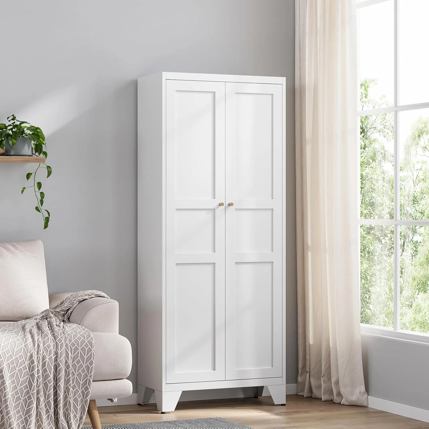 Yizosh Metal Storage Cabinet with 2 Doors and 4 Adjustable Shelves