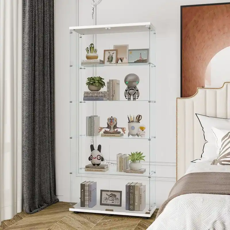 Glass Display Cabinet with 5 Shelves Double Door