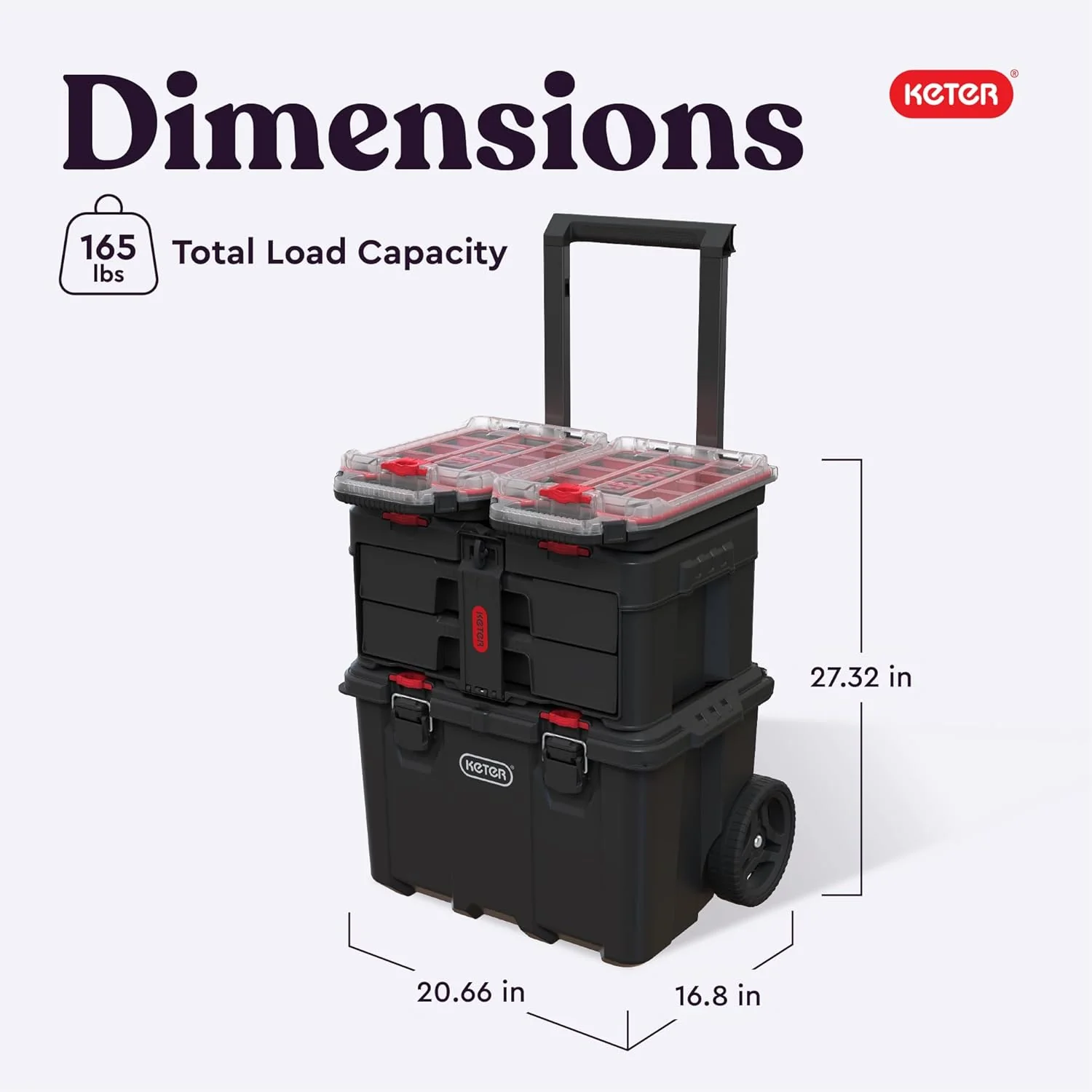 Modular Tools Organizer for Garage Storage and DIY, 3 Piece Resin Rolling Tool Box System for Small Parts