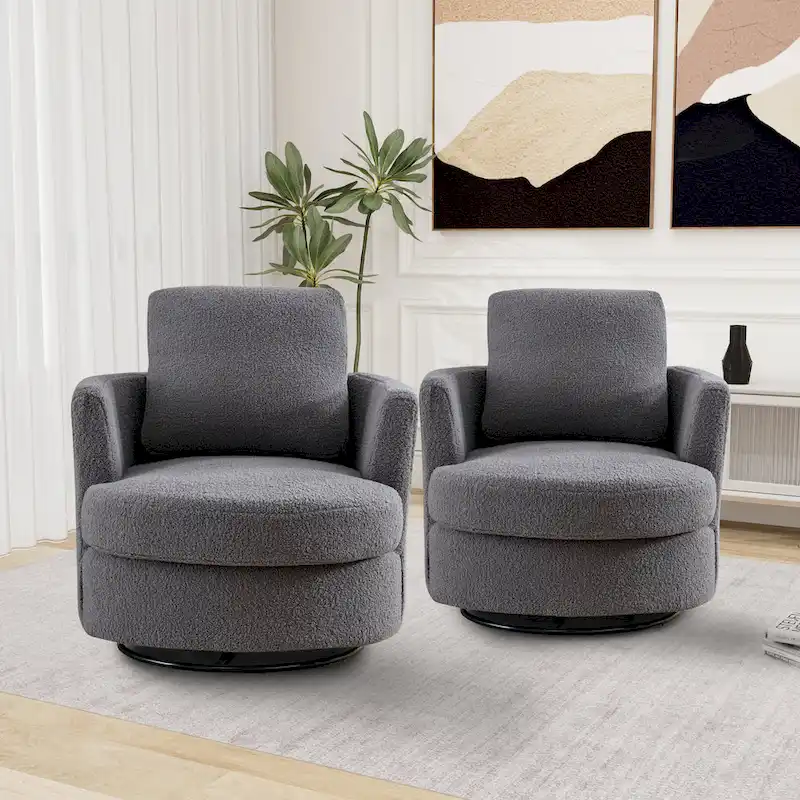 Modern Upholstered Swivel Barrel Chair(Set Of 2)