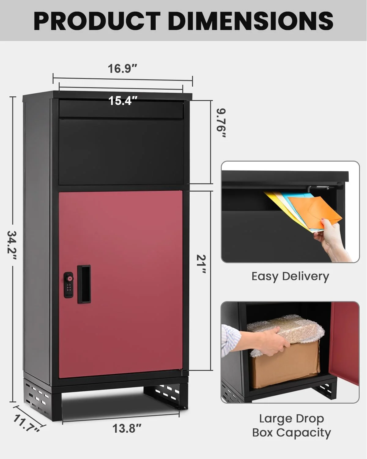 FICISOG Outside Package Delivery Boxes, Extra Large Locking Parcel Drop Box, 17" x 11" x 34" Package Safe Box with Keys