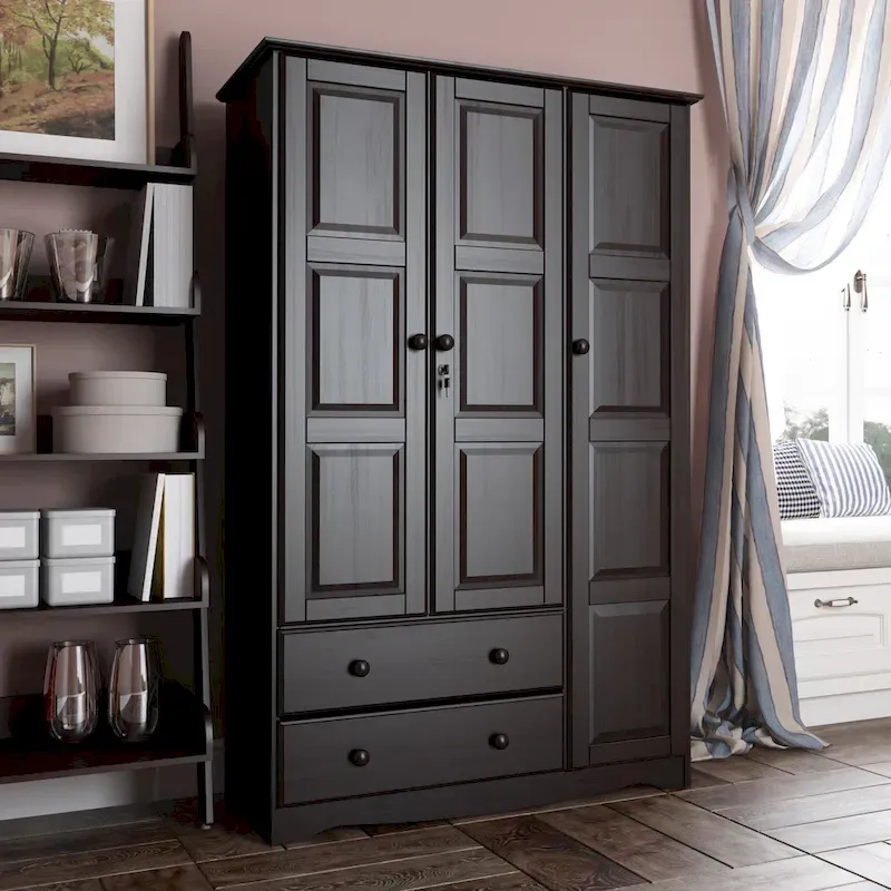 3-Door Wardrobe Armoire - White/Mocha/Java - Solid Wood