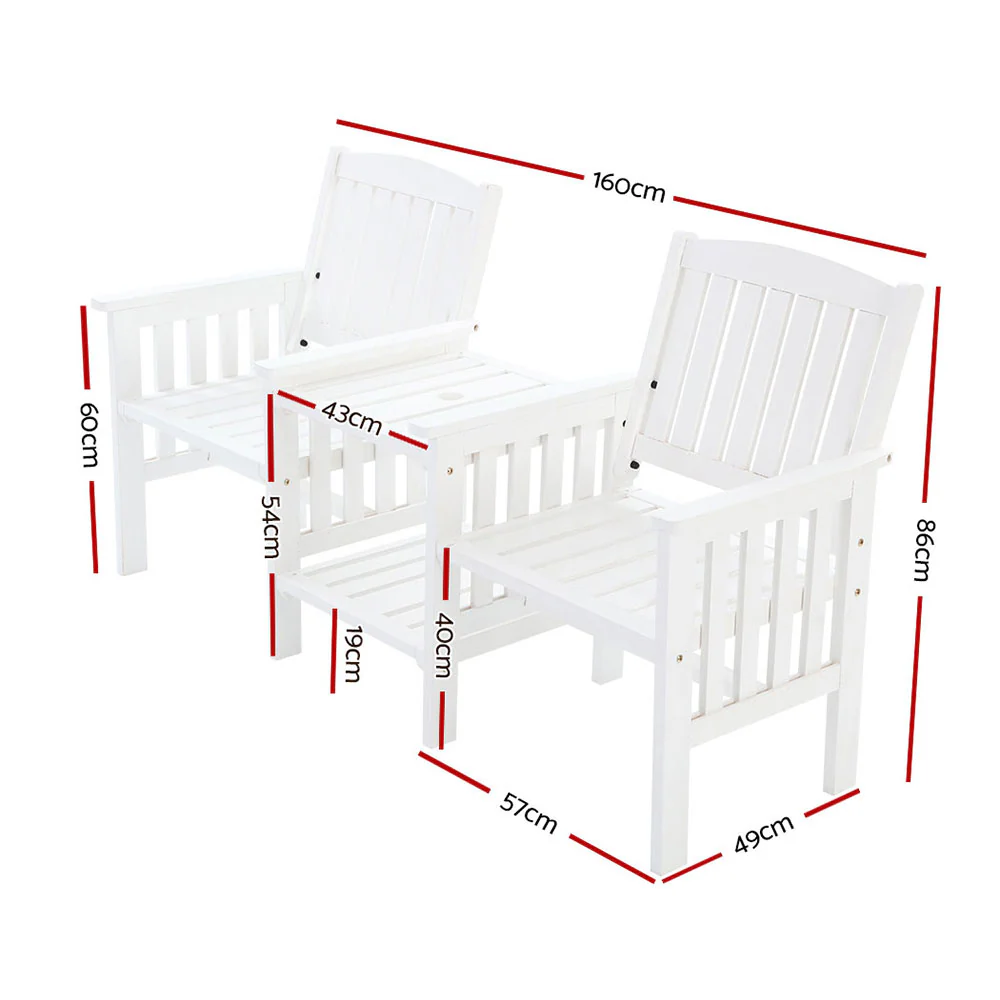 Weather-Resistant 2-Seater Garden Bench with Table, Gardeon