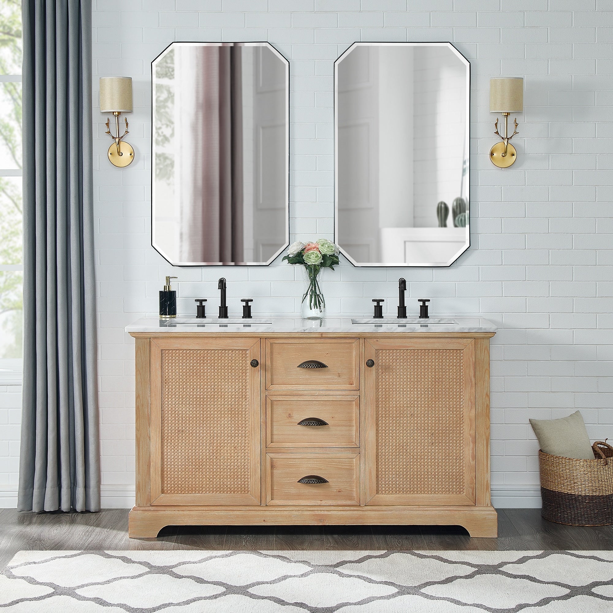 Hervas Bath Vanity with Natural Marble Top without Mirror