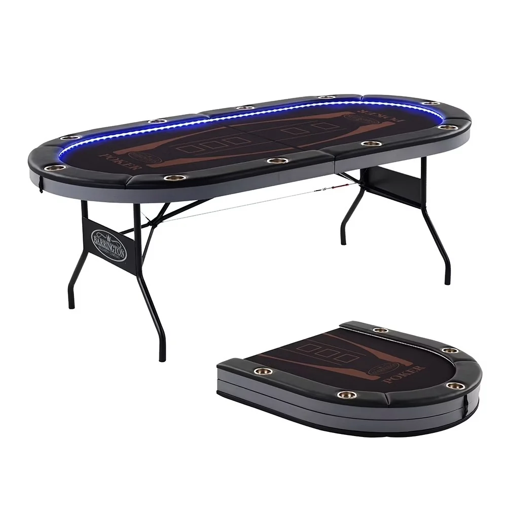 10 Player Folding Poker Table with LED Lights-No Assembly Required, Casino Style with Steel Cup Holders & Padded Rails