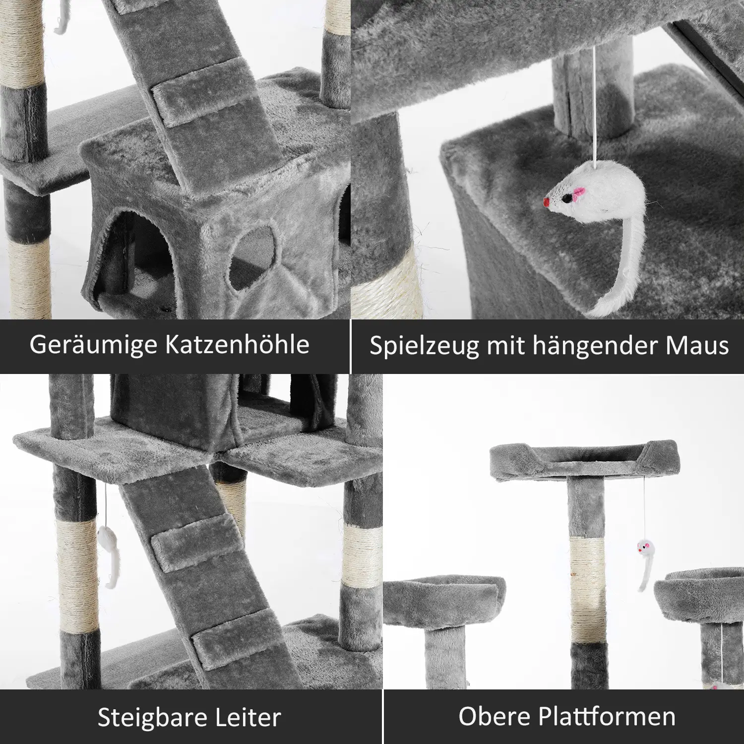 PawHut Kratzbaum Katzenbaum XXL mit 2 Häuschen & 3 Liegeflächen