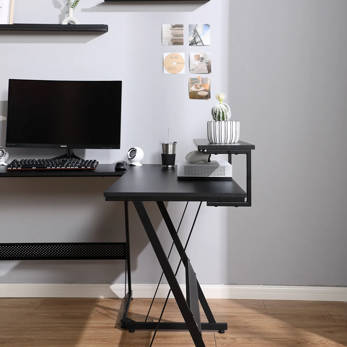 X Rocker L-Shaped Gaming Desk with Storage Shelves - Black