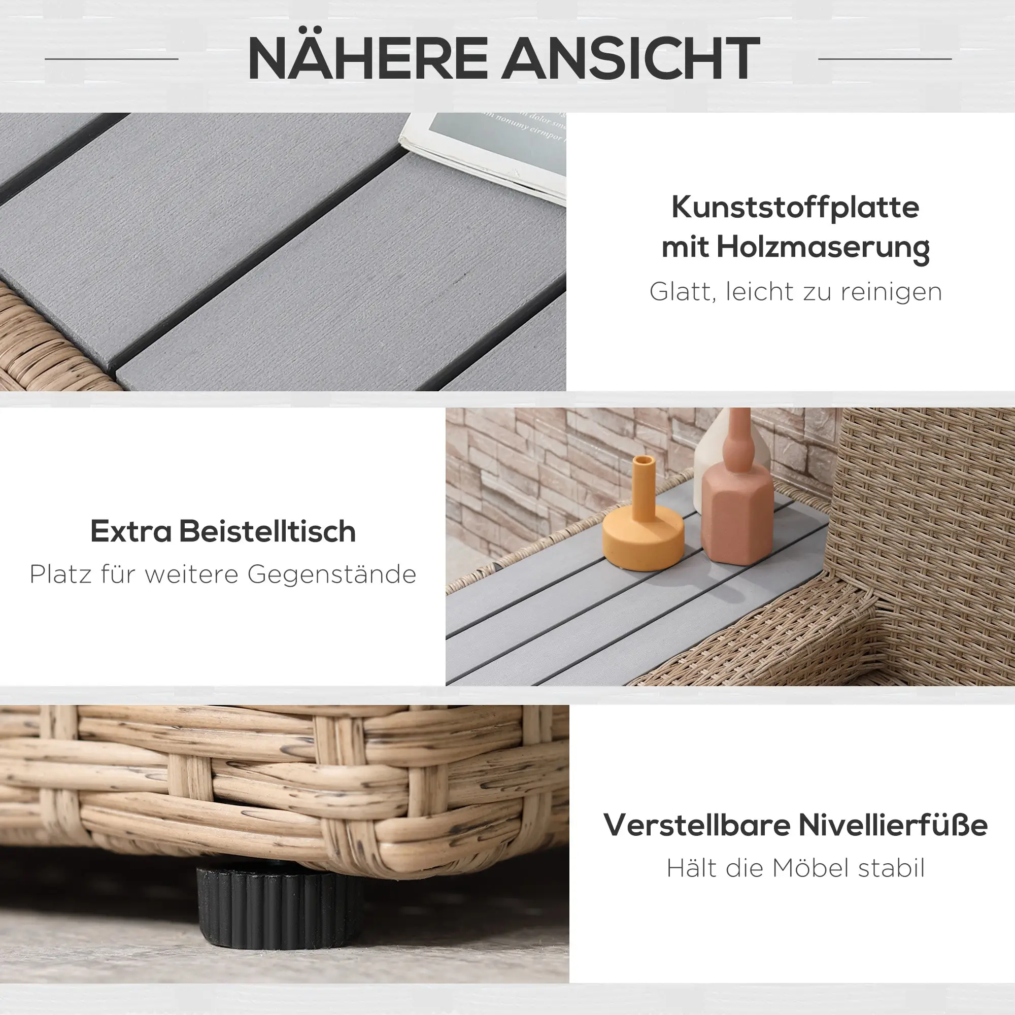 Outsunny Gartenmöbelset 4-teilig wetterfest mit Ablage Polyrattan