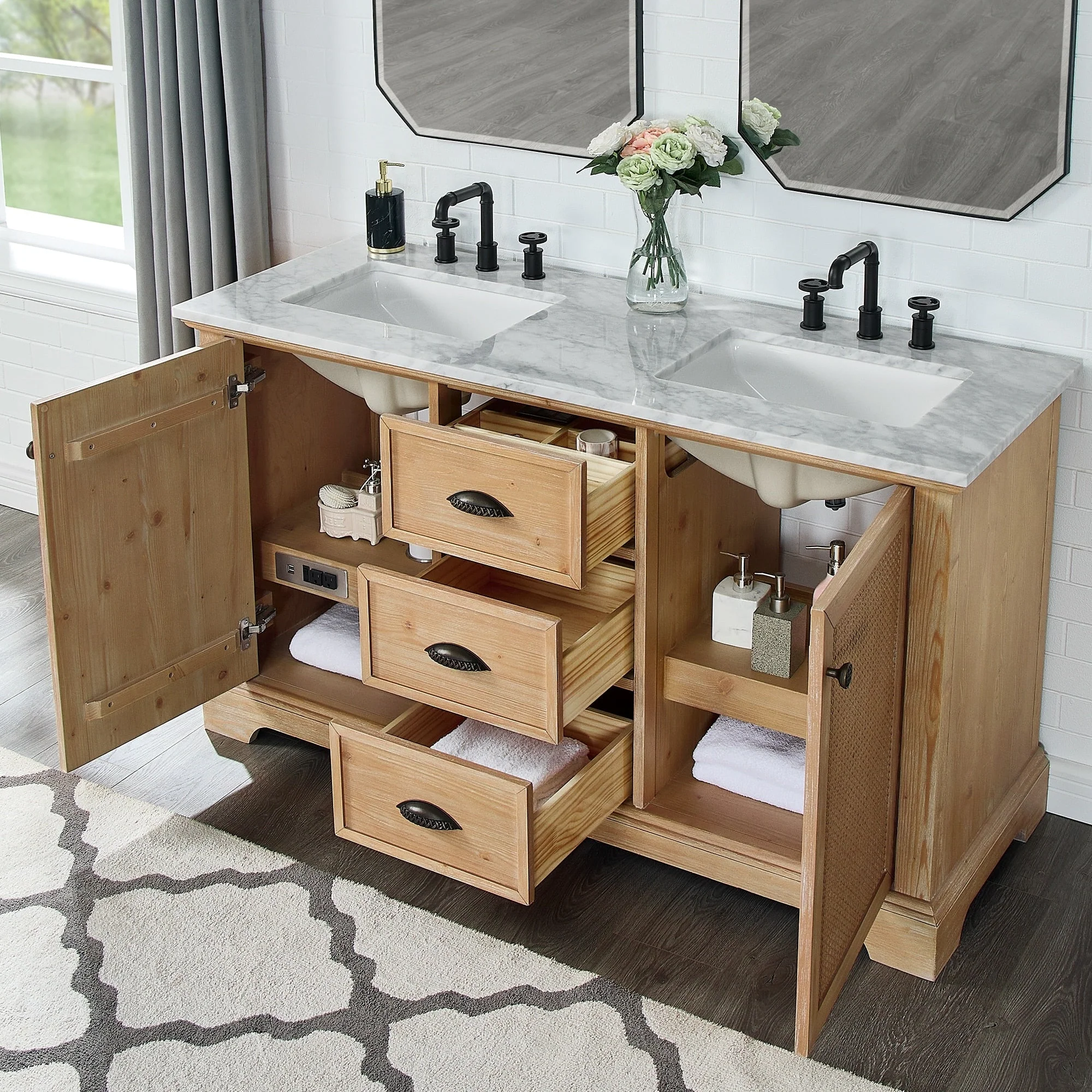Hervas Bath Vanity with Natural Marble Top without Mirror