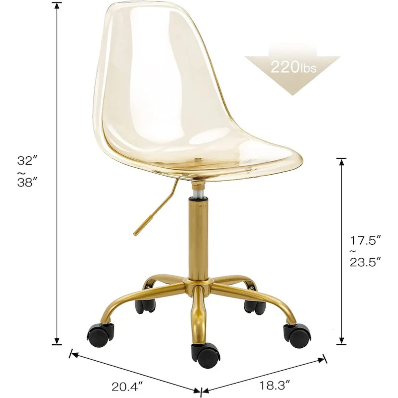 Acrylic Swivel adjustable height Armless Home office Rolling Chair