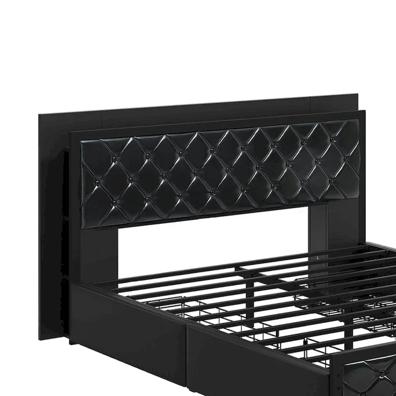Moasis Queen Size PU Bed Frame LED Upholstered Platform Bed Frame