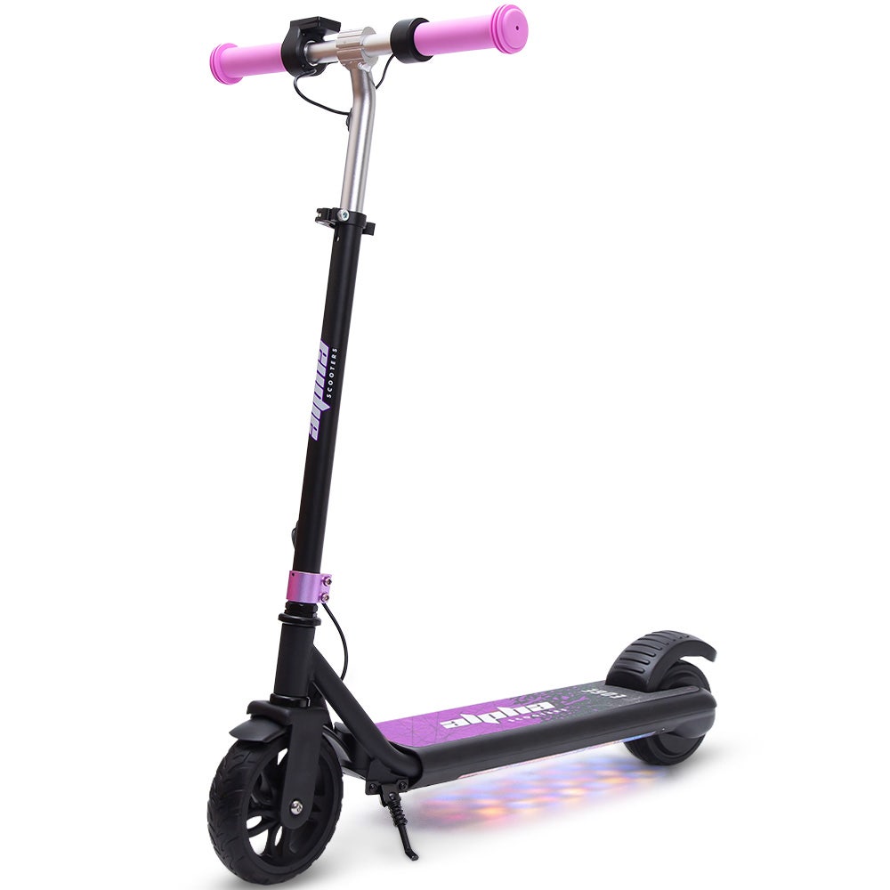ALPHA Edge Electric Scooter Kids/Teens, 16km/h Max, Adjustable Height, UL Certified, AU Compliant, Dual Brakes, Bluetooth Music, LED, Pink - moniquejewelry