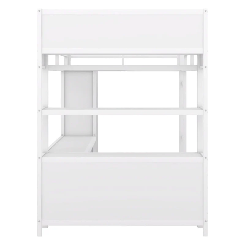 Off-White Metal Loft Bed with Desk and Wardrobe - Full Size