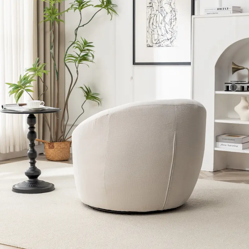 Swivel Barrel Chair - 360° Rotation - Boucle Fabric