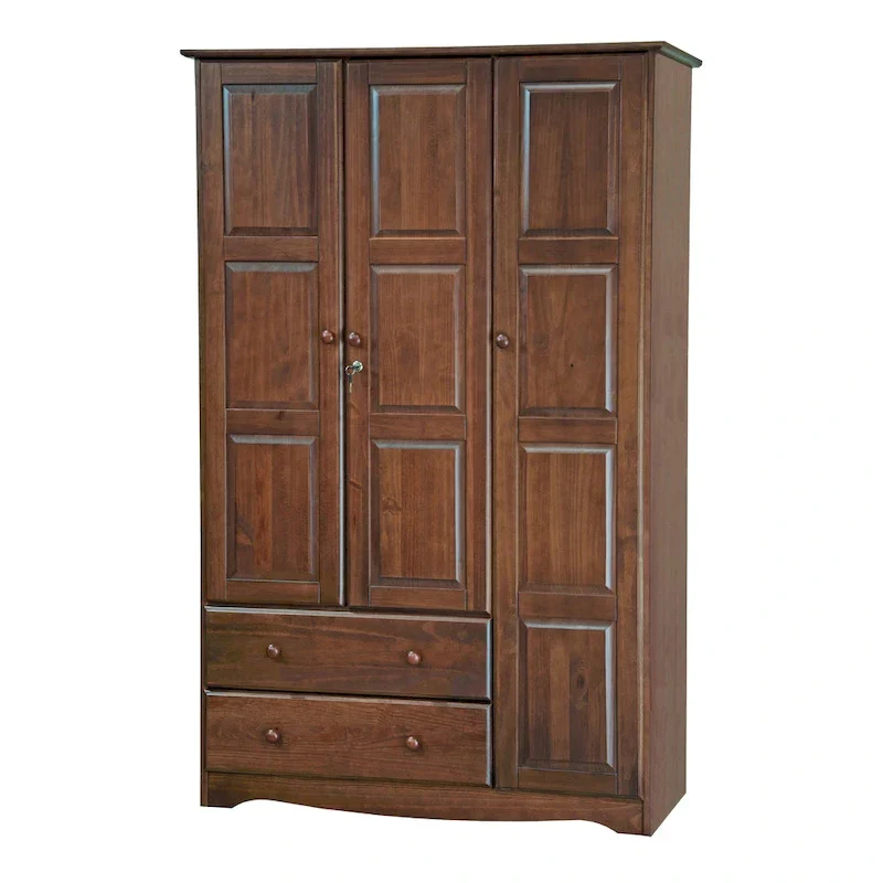 3-Door Wardrobe Armoire - White/Mocha/Java - Solid Wood
