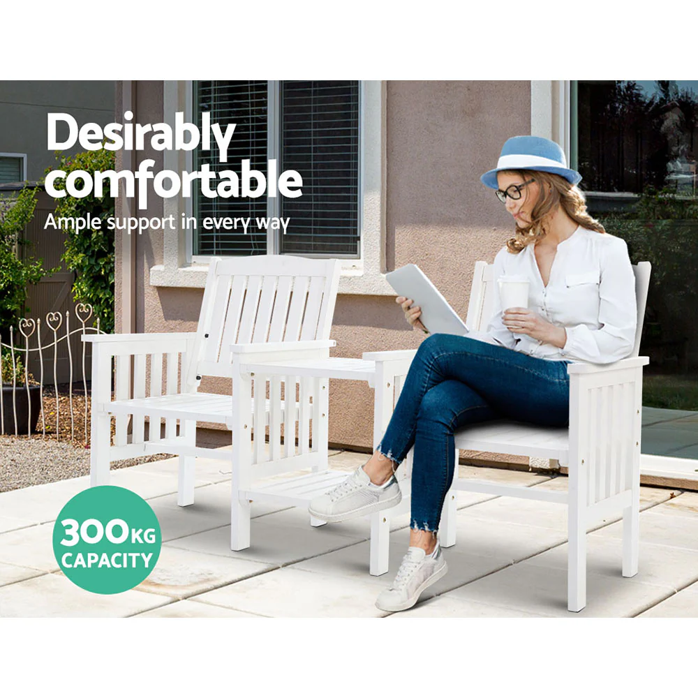 Weather-Resistant 2-Seater Garden Bench with Table, Gardeon