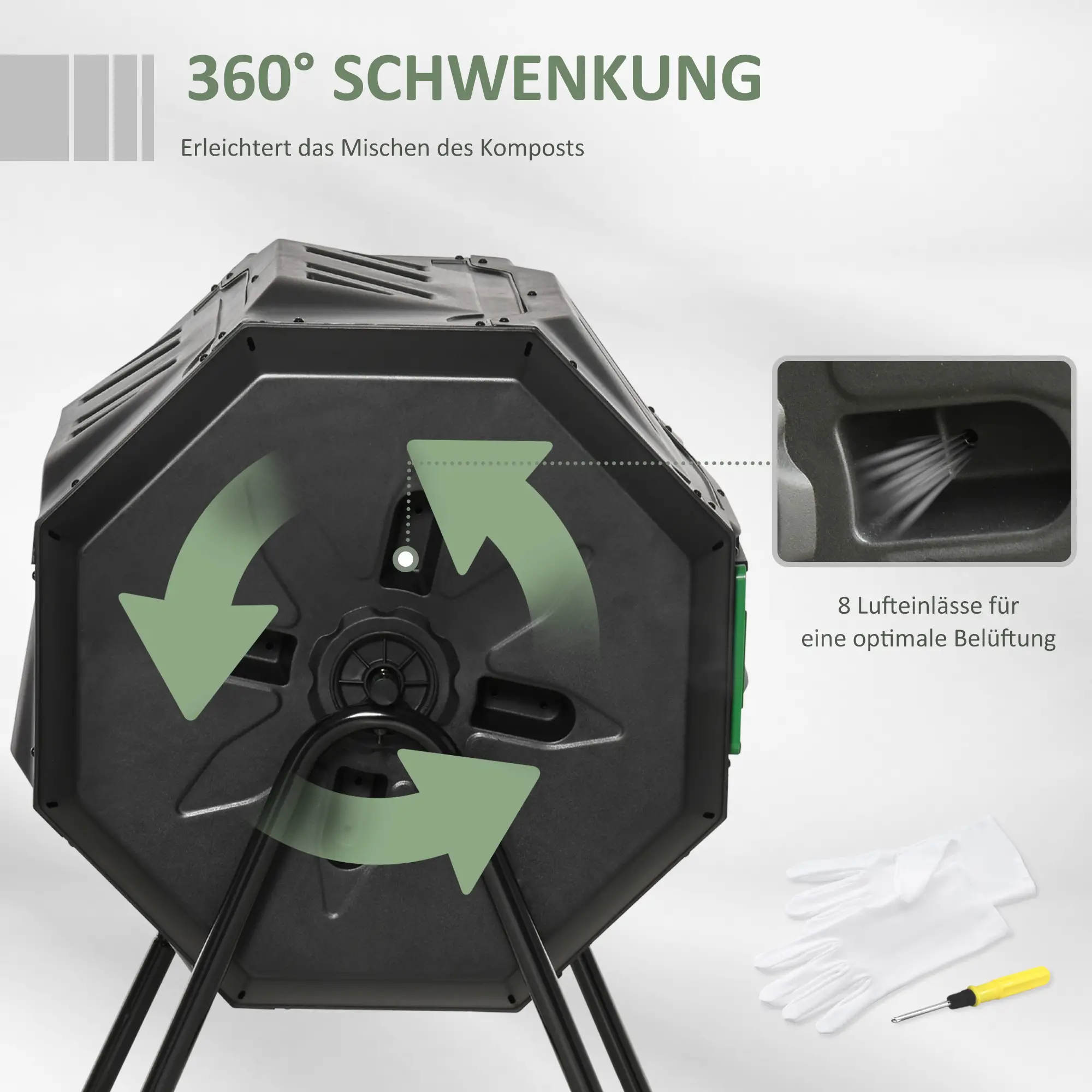 Outsunny Komposter Trommel 2 Kammern 360° drehbar