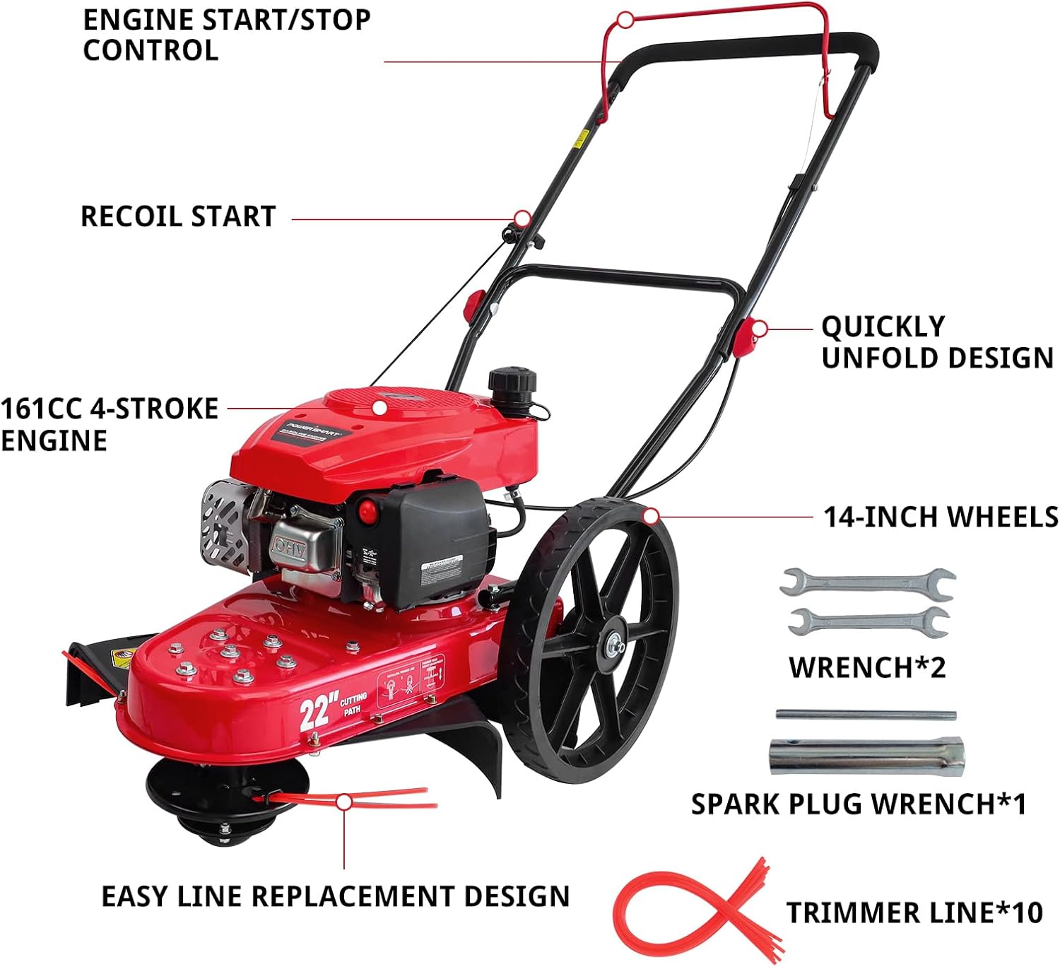Gas Walk Behind String Trimmer 22-Inch with High Wheels (DB6222)