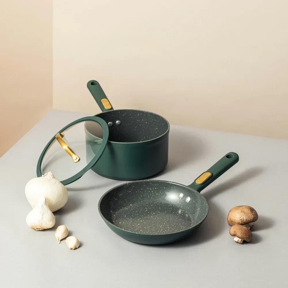 Thyme & Table Non-Stick 12-Piece Granite Cookware Set, Hunter Green